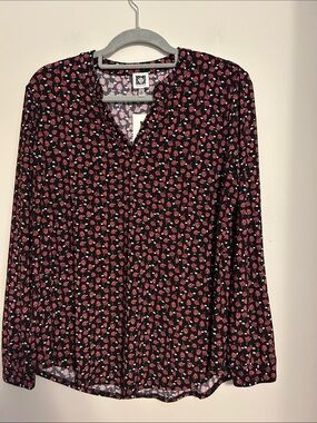 Anne Klein polyester pullover long sleeve black/dusty rose print size M  new/tag